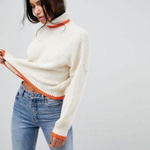 ASOS Orange Trim Cream Turtleneck Sweater